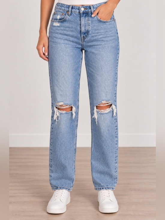 Zara Denim - Zara distressed mid-rise straight leg jean size 6